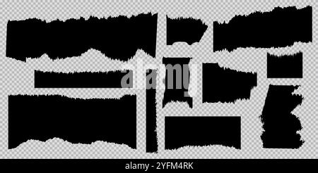 Una raccolta di varie forme di carta strappate in nero. Illustrazione Vettoriale