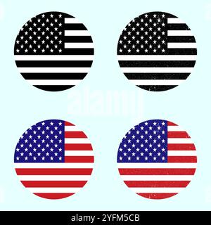 Quattro varianti della bandiera americana in disegni circolari. Illustrazione Vettoriale