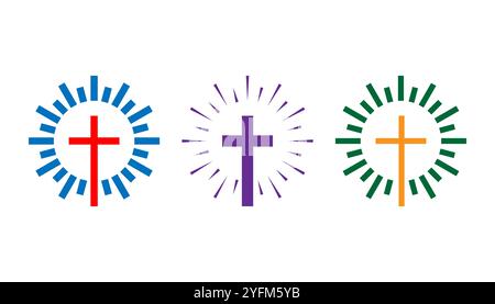 Christian Cross Logos in vari colori. Illustrazione Vettoriale