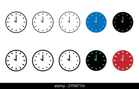 Set di icone dell'orologio semplici in vari colori. Illustrazione Vettoriale