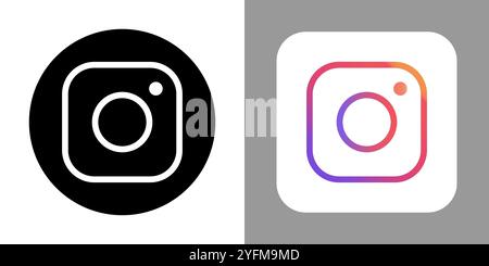 Confronto dei logo Instagram: Gradiente vs. Colore solido. Illustrazione Vettoriale