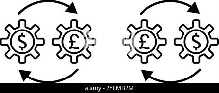 Set di icone cambio valuta USD e GBP. Illustrazione Vettoriale
