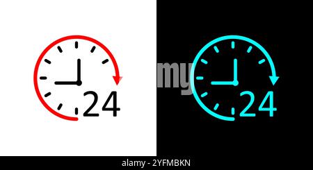 Icona ventiquattro volte. simbolo del servizio di assistenza 24 ore su 24. Cartello di consegna in giornata. Illustrazione Vettoriale