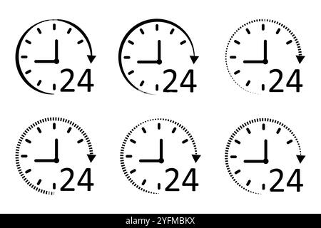 Icona ventiquattro volte. simbolo del servizio di assistenza 24 ore su 24. Cartello di consegna in giornata. Illustrazione Vettoriale