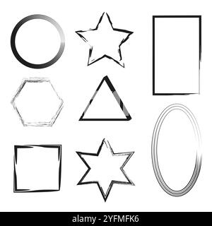 Set di forme geometriche. Raccolta vettoriale. Fascio di forme astratte. Art. Linea nera. Illustrazione Vettoriale