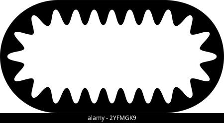 Telaio ovale con bordi interni ondulati. Forma rettangolare con bordi interni ondulati. Casella di testo vuota, adesivo, etichetta o modello di etichetta isolato su sfondo bianco. Illustrazione grafica vettoriale. Illustrazione Vettoriale