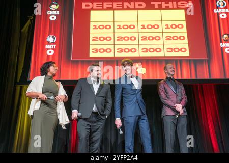 Toronto, Canada. 2 novembre 2024. (Da L a R) Sabrina Cruz, Sammy Paul, Matt Colbo e Chris Smith al Buffer Festival Awards Gala al Paradise Theatre di Toronto. Buffer Festival di Toronto è un evento annuale che celebra i creatori digitali e il loro lavoro, con contenuti originali di alta qualità di YouTuber e altri artisti di video online. Il festival offre proiezioni, pannelli e opportunità di networking, riunendo creator e fan in una celebrazione unica della narrazione online. Credito: SOPA Images Limited/Alamy Live News Foto Stock