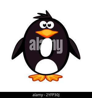 Il numero del cartone animato 0 come il pinguino, la figura Zero o la lettera O. cartone animato del numero con un concetto animale. Calligrafia, lettere, tipografia per la vostra istruzione Illustrazione Vettoriale