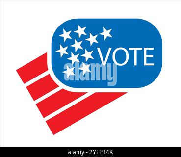 Poster della campagna elettorale con stelle rosse, blu, bianche e un design patriottico. Il poster simboleggia la politica, la democrazia e la partecipazione civica Illustrazione Vettoriale