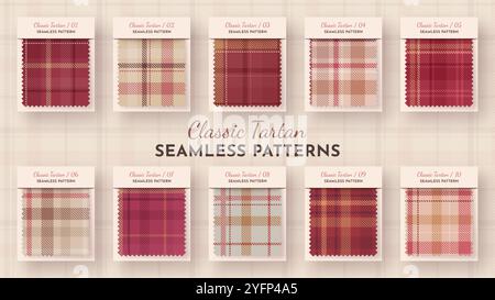 10 semplice motivo tartan senza cuciture. Struttura scozzese tradizionale. Tessuto alla moda. Sfondo tessile Illustrazione Vettoriale