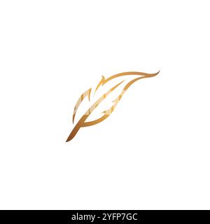 vettore con logo in piuma d'oro. design con icona a forma di piume Illustrazione Vettoriale