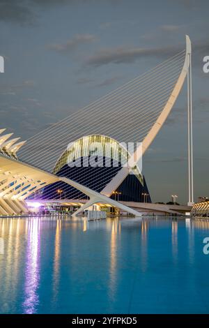 Pont de l'Assaut de l'Or ponte strallato, città delle Arti e delle Scienze, Valencia, Comunità Valenciana, Spagna Foto Stock