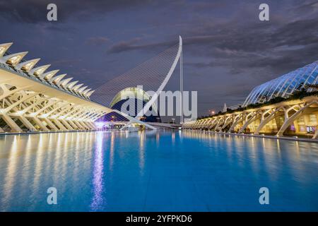 Pont de l'Assaut de l'Or ponte strallato, città delle Arti e delle Scienze, Valencia, Comunità Valenciana, Spagna Foto Stock