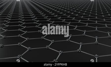 Illustrazione 3d del piano reticolare in cristallo grafene delle celle esagonali Foto Stock