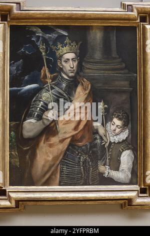 Museo del Louvre, Parigi, Francia. Domenico Theotocopoulos, chiamato El Greco, San Luigi, Re di Francia, e una pagina.olio su tela, circa 1585-1590 Foto Stock