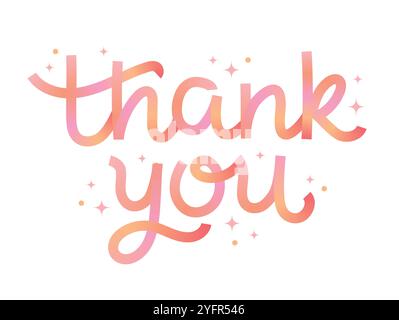 Grazie lettering. Calligrafia a gradiente di ispirazione, design vettoriale disegnato a mano per stampe, amore o amicizia Illustrazione Vettoriale