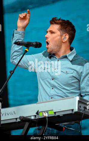 Roy Stride - Scouting for Girls, V2013, Hylands Park, Chelmsford, Essex, Regno Unito - 18 agosto 2013 Foto Stock