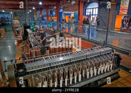 Area dimostrativa della filatura del cotone presso il Museo della Scienza e dell'industria di Manchester a Castlefields, Manchester, Inghilterra. Foto Stock