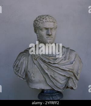 Busto dell'imperatore Caracalla (188-217). Foro di Roma. Roma. Casa della Vergine Vestale. 290-211 AD. Museo Nazionale Romano (Terme di Diocleziano). Roma. Ital Foto Stock