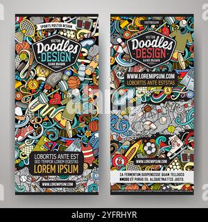 Set di maschere vettoriali cartoni animati di modelli di banner sportivi. Identità aziendale da utilizzare su inviti, schede, app, branding, volantini, biglietti d'auguri, p Illustrazione Vettoriale