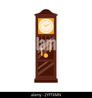 Vecchio orologio a pendolo in legno del nonno, che ticcheggia la classica illustrazione vettoriale del cronometro Illustrazione Vettoriale