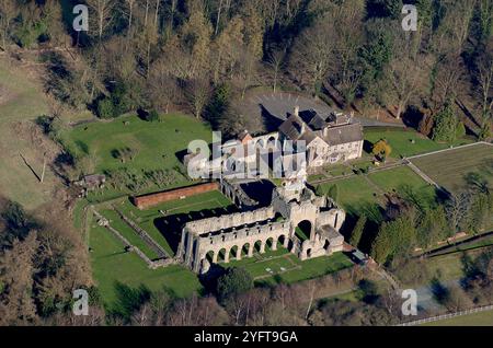 Vista aerea della Buildwas Abbey in Shropshire Inghilterra Foto Stock