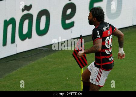 3 novembre 2024: Stadio Maracana, Rio de Janeiro, Brasile; Copa del Brasile, finale, 1° tappa, Flamengo contro Atletico Mineiro: Gabriel Barbosa del Flamengo, festeggia il suo 2° gol Foto Stock