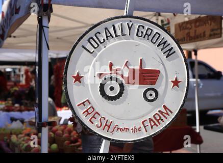 Mercato agricolo del fine settimana di Santa Fe nella Santa Fe Railyard nel New Mexico, Stati Uniti. Foto Stock