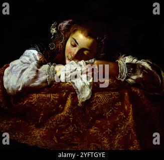 Sleeping Girl, 1615-1620, Romaban Mukodo Festo, ( Pittore attivo a Roma ), Italia, ( Museo di Belle Arti Budapest ) Foto Stock