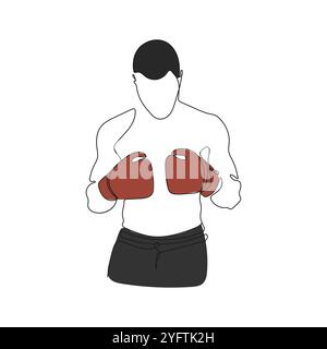 Pugile sportivo. Un disegno a linea singola. Atleta che indossa guanti da boxe. Illustrazione vettoriale. Illustrazione Vettoriale