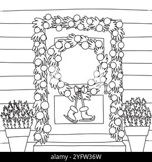 Facciata della porta anteriore con corona Illustrazione Vettoriale