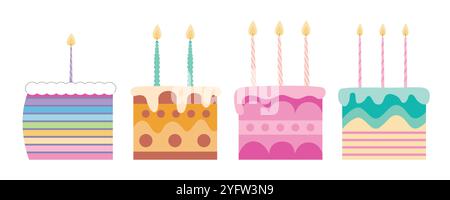 Set di varie fette di torta di compleanno Illustrazione Vettoriale