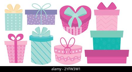 Set di colorate confezioni regalo Illustrazione Vettoriale