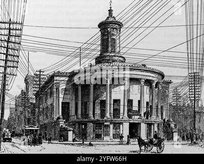 The Merchants’ Exchange, Philadelphia, Pennsylvania. Da un diario di viaggio degli Stati Uniti d'America del XIX secolo, pubblicato nel 1891, questa è una fotografia di una serie di incisioni (molte di Edward Whymper) utilizzate per illustrare aspetti della storia sociale, dell'architettura, della topografia e della geografia degli Stati Uniti. Foto Stock