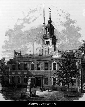 Independence Hall, Philadelphia, Pennsylvania, vista da Chestnut Street. Da un diario di viaggio degli Stati Uniti d'America del XIX secolo, pubblicato nel 1891, questa è una fotografia di una serie di incisioni (molte di Edward Whymper) utilizzate per illustrare aspetti della storia sociale, dell'architettura, della topografia e della geografia degli Stati Uniti. Foto Stock