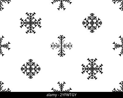 Fiocchi di neve motivo senza cuciture. Silhouette nere di fiocchi di neve su sfondo bianco. Fiocchi di neve geometrici di diverse forme per carta da parati, involucri a Illustrazione Vettoriale