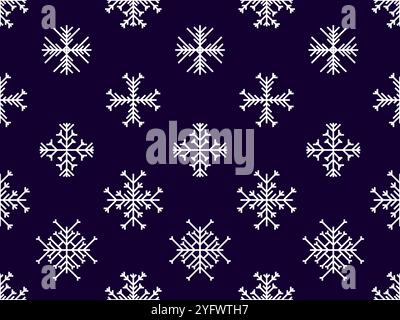 Fiocchi di neve motivo senza cuciture. Silhouette bianche di fiocchi di neve su sfondo nero. Fiocchi di neve geometrici di diverse forme per carta da parati, involucri a Illustrazione Vettoriale