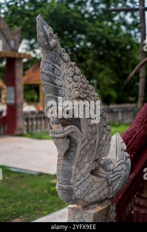 Dettaglio di una scala in pietra in un monastero buddista vicino a Kampot in Cambogia Foto Stock