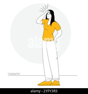 Una donna soffre di mal di testa Illustrazione Vettoriale