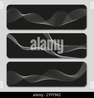 Linee curve astratte su sfondo nero. Forma delle onde sonore. Musica e canzone, melodia. Creatività e arte minimalista. Tecnologie moderne e. Illustrazione Vettoriale