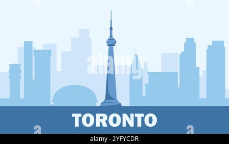 Poster dello skyline di toronto. Sagoma di edifici e punti di riferimento. America e canada. Viaggi e turismo. Vacanze e vacanze. Poster o banner Illustrazione Vettoriale