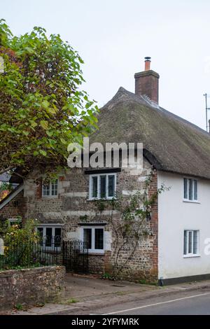 Casa sul tetto di paglia, Cerne Abbas, Dorset, Inghilterra Foto Stock