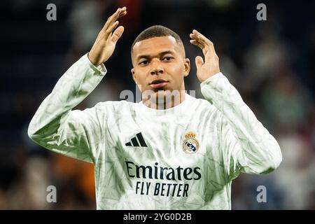 Madrid, Espagne. 5 novembre 2024. Kylian MBAPPE del Real Madrid durante la fase di UEFA Champions League, MD4 partita di calcio tra Real Madrid CF e AC Milan il 5 novembre 2024 allo stadio Santiago Bernabeu di Madrid, Spagna - foto Matthieu Mirville/DPPI Credit: DPPI Media/Alamy Live News Foto Stock