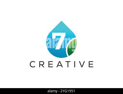 Design creativo e innovativo con logo numero sette e lamina goccia. Logo ECO Drop Illustrazione Vettoriale
