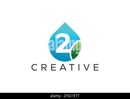 Design creativo e innovativo con logo numero due e lamina a goccia. Logo ECO Drop Illustrazione Vettoriale