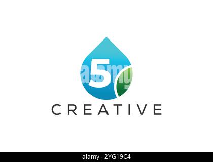 Design creativo e innovativo con logo Number Five e Drop Leaf. Logo ECO Drop Illustrazione Vettoriale