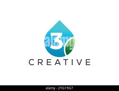 Design creativo e innovativo con logo numero tre e lamina a goccia. Logo ECO Drop Illustrazione Vettoriale