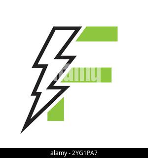 Lettera F per la combinazione di logo elettrico con l'icona Lightning Thunder Bolt. Design Power Logo Illustrazione Vettoriale