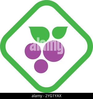 Icona del logo Grapes isolata. Marchio vino biologico . Logotipo di uva naturale Illustrazione Vettoriale
