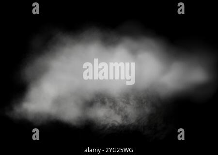 fumi hite isolati su sfondo nero trasparente. Effetto speciale di esplosione del vapore. Consistenza efficace di vapore, nebbia, nuvole, fumo. Royalt delle azioni Foto Stock